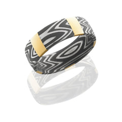 Flattwist Patterned Damascus Steel 8mm Concave Band with Beveled Edges