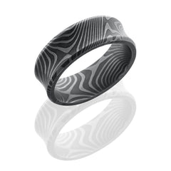 Flattwist Patterned Damascus Steel 8mm Concave Band with Beveled Edges