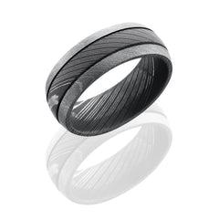 Damascus Steel 8mm Domed Band with Two .5mm Grooves