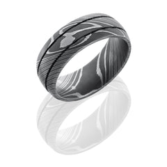 Damascus Steel 8mm Domed Band with Two .5mm Grooves