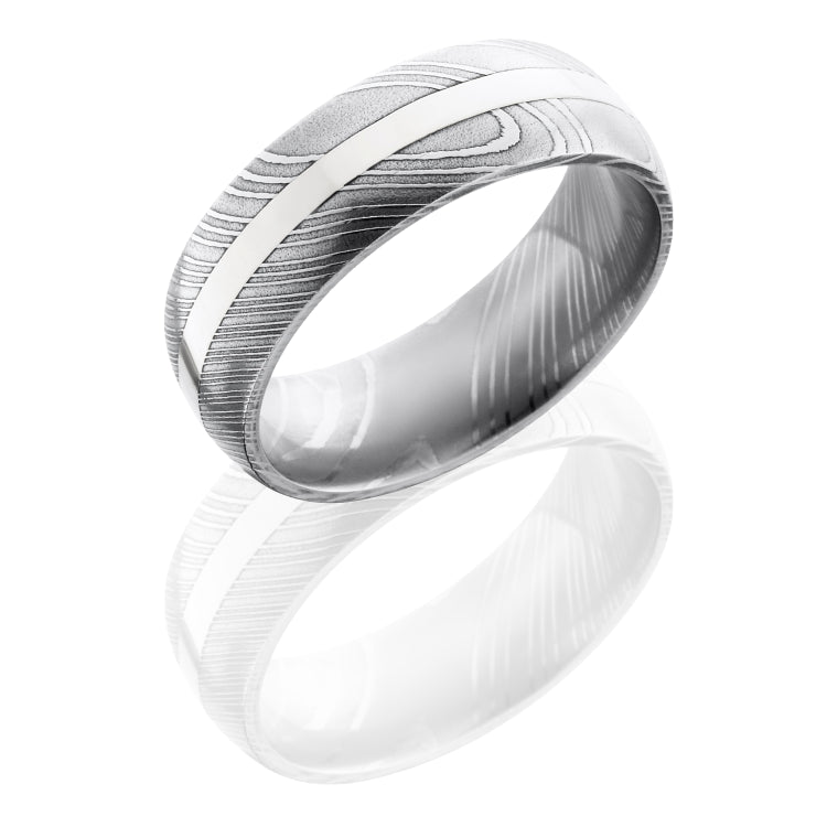 Damascus Steel 8mm Domed Band with 2mm 14KW