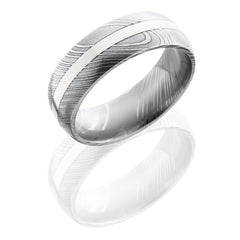 Damascus Steel 8mm Domed Band with 2mm 14KW