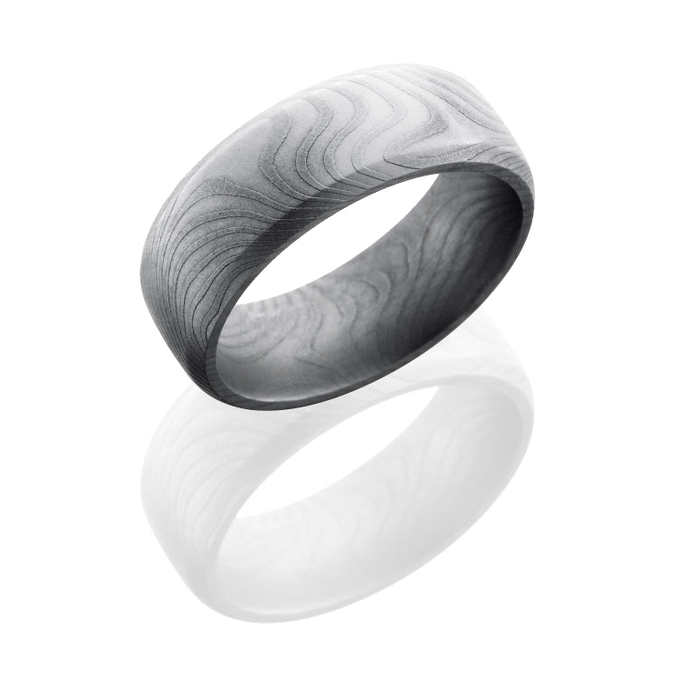 Damascus Steel 8mm Domed Band with Beveled Edges in Flattwist Pattern
