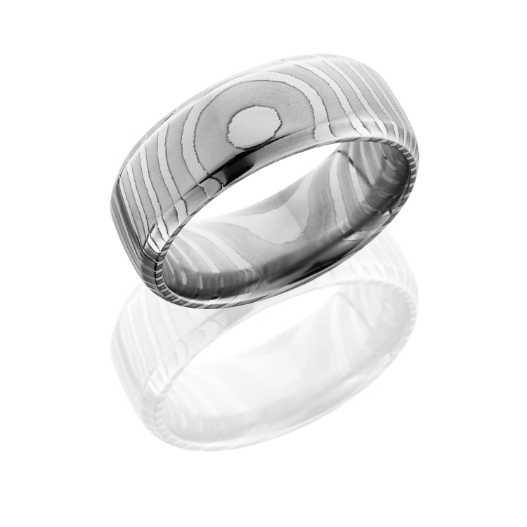 Damascus Steel 8mm Domed Band with Beveled Edges in Tiger Pattern