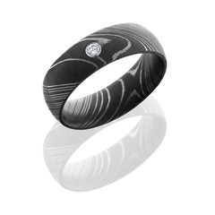 Damascus Steel 8mm Domed Band with Bezel Set .05ct White Round Diamond