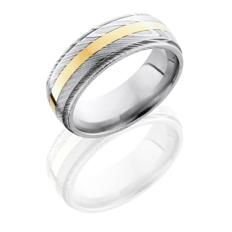 Damascus Steel 8mm Band with 2mm 14KY