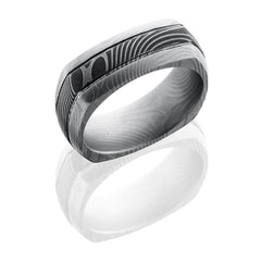 Flat Twist Patterned Damascus Steel 8mm Domed Square Band with Two .5mm Grooves