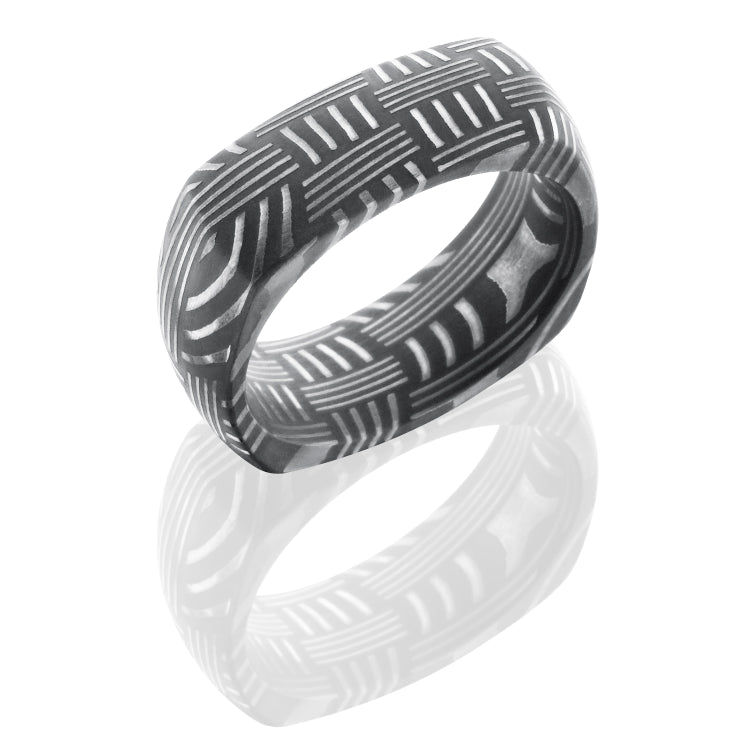 Basket Patterned Damascus Steel 8mm Domed, Square Band