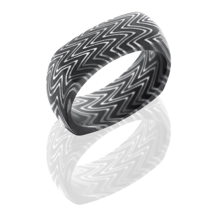 Zebra Patterned Damascus Steel 8mm Domed, Square Band