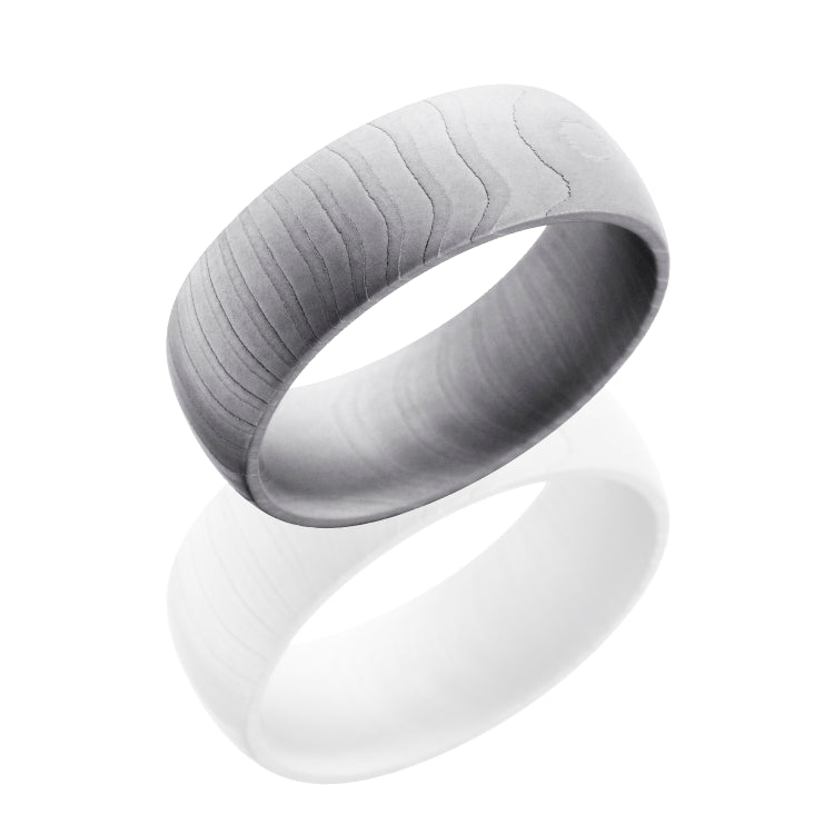Tiger Patterned Damascus Steel 8mm Domed Band