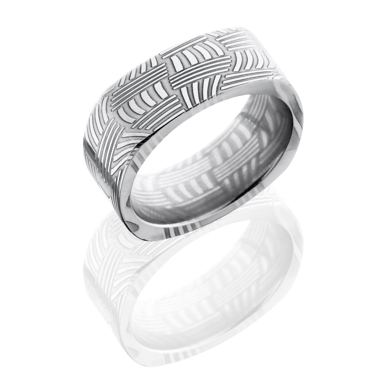 Basket Patterned Damascus Steel 8mm Flat, Square Band