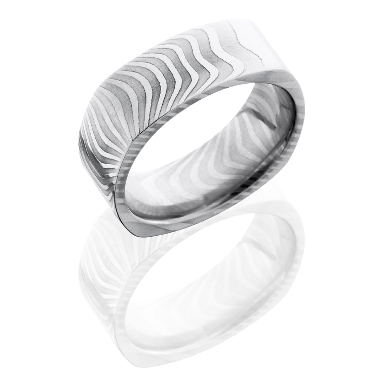 Tiger Patterned Damascus Steel 8mm Flat, Square Band