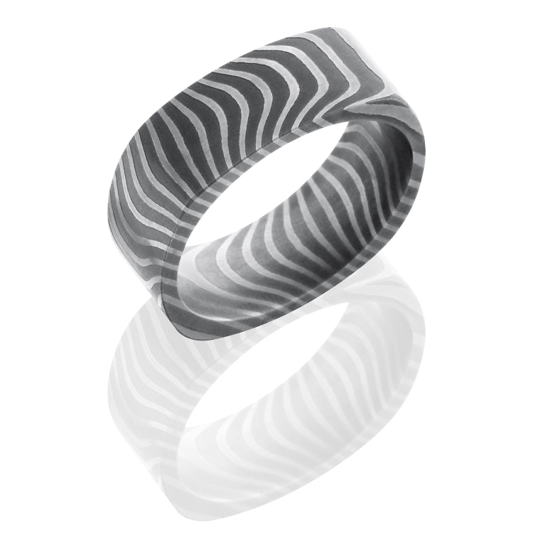 Tiger Patterned Damascus Steel 8mm Flat, Square Band