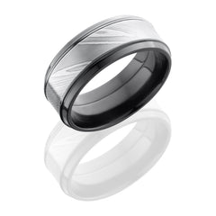Zirconium 9mm Flat Band with Beveled Edges and 5mm Damascus Steel inlay