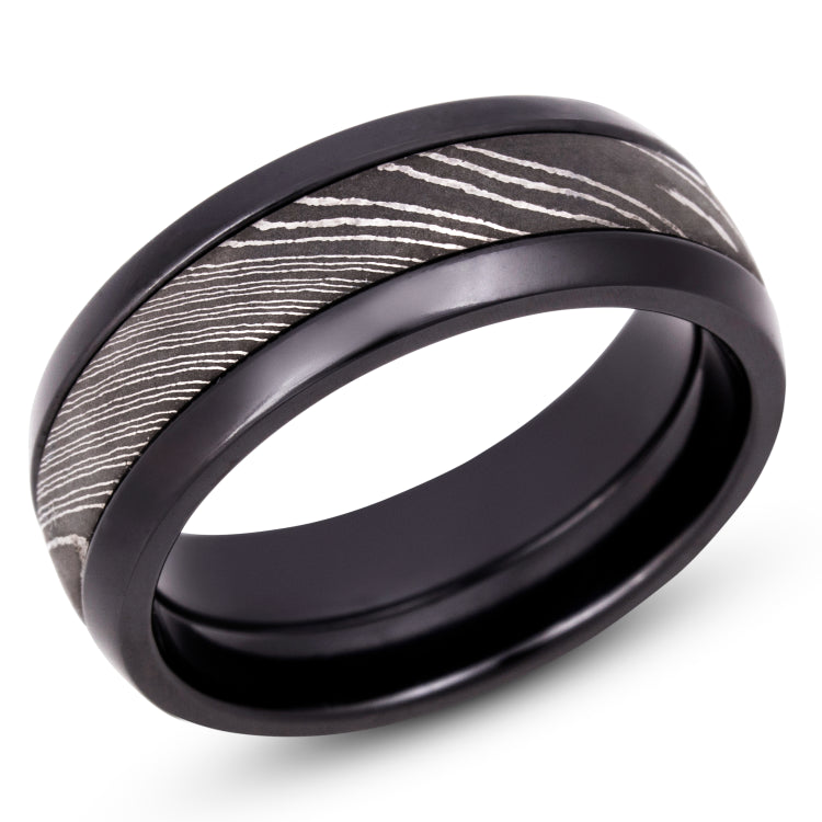 Zirconium 8mm Domed Band with 4mm Damascus