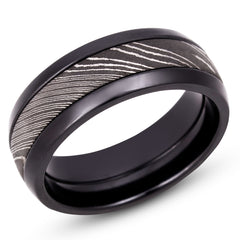 Zirconium 8mm Domed Band with 4mm Damascus