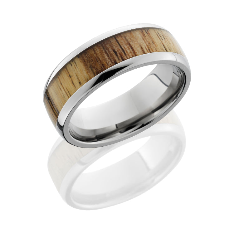 Titanium 8 mm domed band with Spalted Tamarind wood inlay.