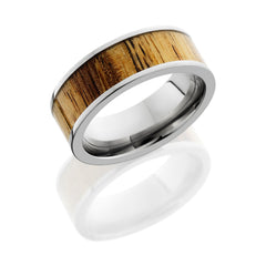 Titanium 8 mm flat band with Spalted Tamarind wood inlay.