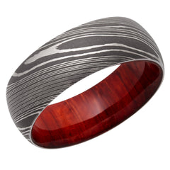 Damascus Steel 8mm Domed band with Padauk Hardwood sleeve.