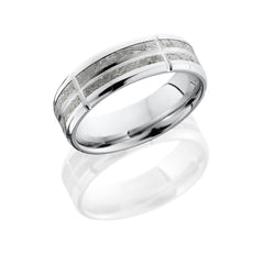 Cobalt Chrome 7mm Flat Band with Beveled Edges and 4mm Meteorite in 5 segments and 1mm Groove in Center
