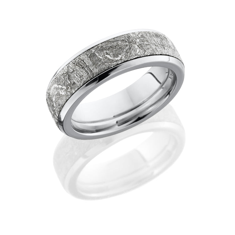 Cobalt Chrome 7mm Flat Band with Beveled Edges and 5mm Meteorite inlay