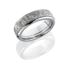 Cobalt Chrome 7mm Flat Band with Beveled Edges and 5mm Meteorite inlay