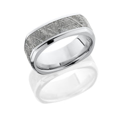 Cobalt Chrome 8mm square band with beveled edges and 5mm of meteorite