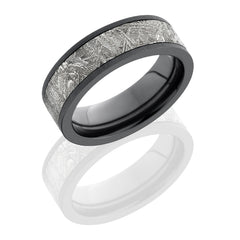 Zirconium 7mm Flat Band with 5mm Meteorite inlay