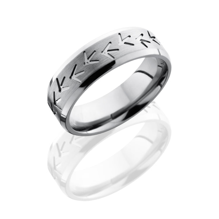 Titanium 7mm Beveled Band with Turkey Track Pattern