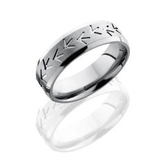 Titanium 7mm Beveled Band with Turkey Track Pattern