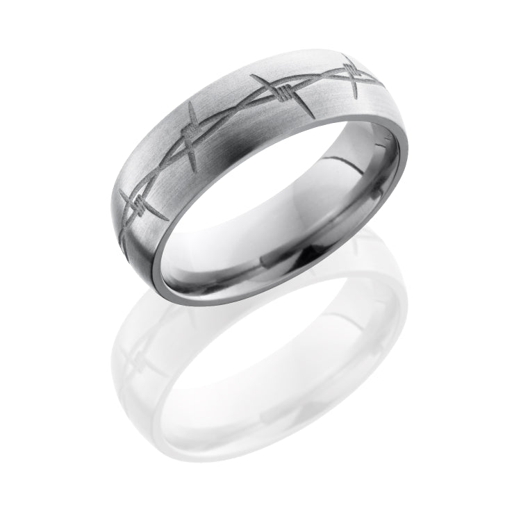 Titanium 7mm Domed Band with Barbed Wire Pattern