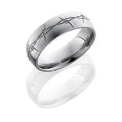Titanium 7mm Domed Band with Barbed Wire Pattern