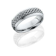 Titanium 7mm Domed Band with Grooved Edges and Laser Carved Celtic Pattern