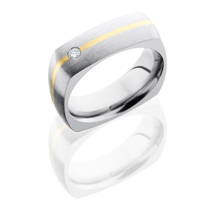 Titanium 7mm Domed Eurosquare with 14KY Inlay and Flush Set White Round Diamond