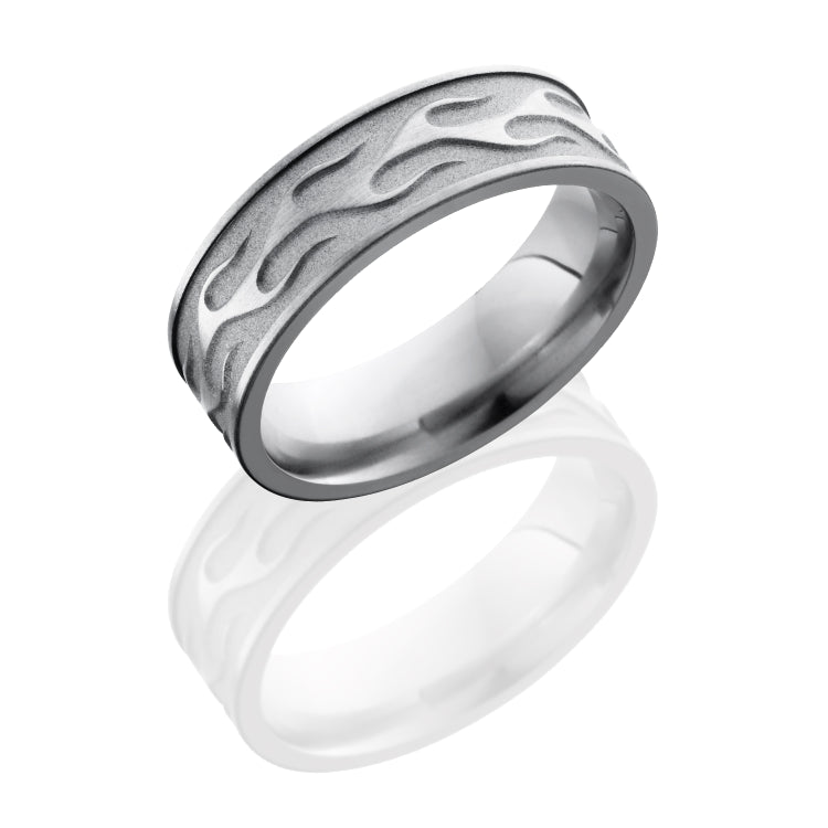Titanium 7mm Flat Band with Flame Pattern