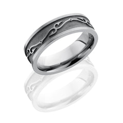 Titanium 7mm Flat Band with Fish Hooks Pattern