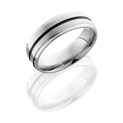 Titanium 7mm Flat Band with Grooved Edge and 1mm Antiqued Groove