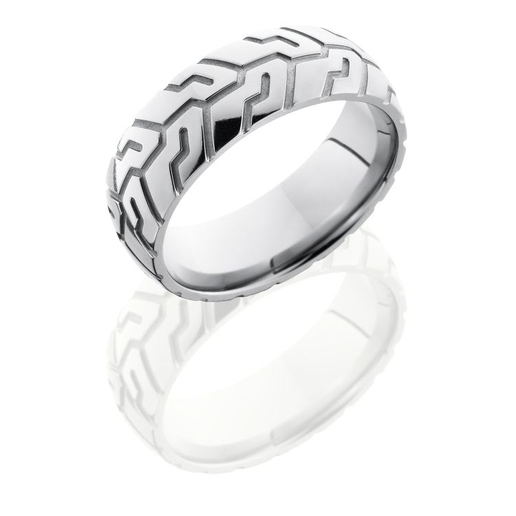 Titanium 8mm Domed Band with Tire Tread Pattern