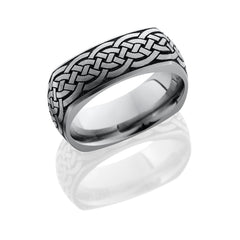 Titanium 8mm domed square band with laser carved celtic pattern