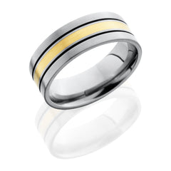 Titanium 8mm Flat Band with 2mm 14KY