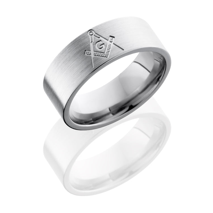 Titanium 8mm Flat Band with Compass Pattern