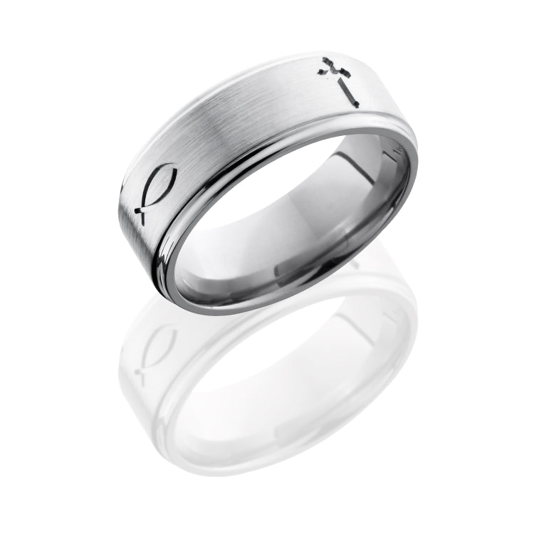 Titanium 8mm Flat Band with Grooved Edges and Cross Pattern