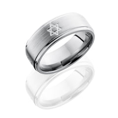 Titanium 8mm Flat Band with Grooved Edges and Star Pattern