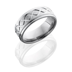 Titanium 8mm Flat Band with Grooved Edges and Infinity Pattern