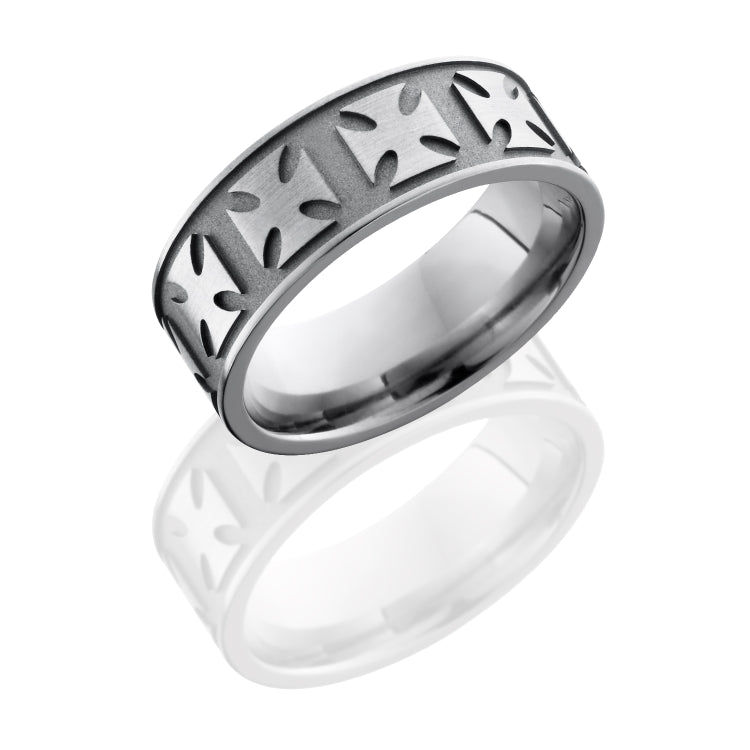 Titanium 8mm Flat Band with Maltese Cross Pattern