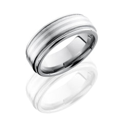 Titanium 8mm Flat Band with Rounded Edges, Milgrain, and 2mm SS