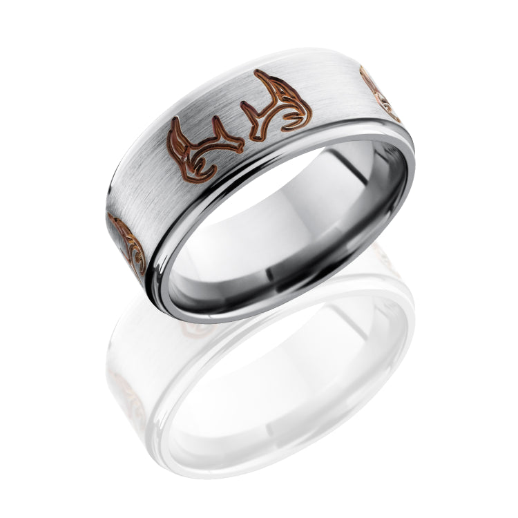 Titanium 9mm Flat Band with Grooved Edges and Antler Pattern