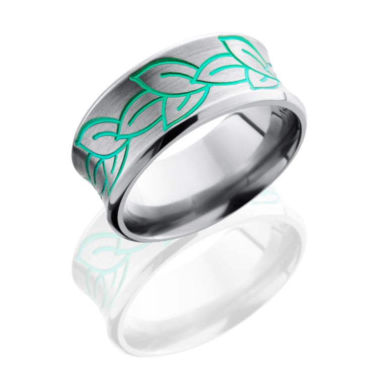 Titanium 10mm Concave Band with Beveled Edges and Leaf Pattern
