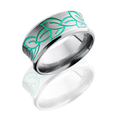 Titanium 10mm Concave Band with Beveled Edges and Leaf Pattern
