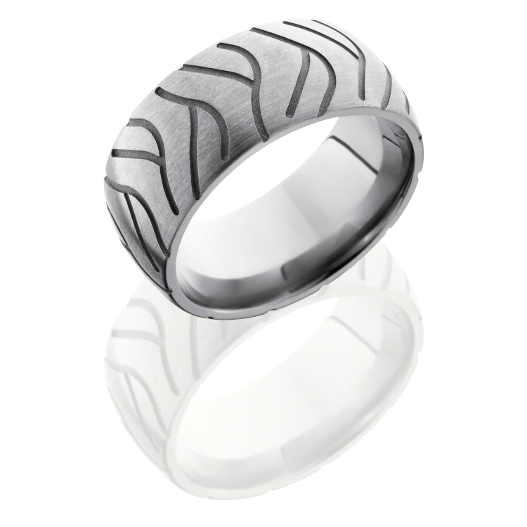 Titanium 10mm Domed Band with Tire Tread Pattern